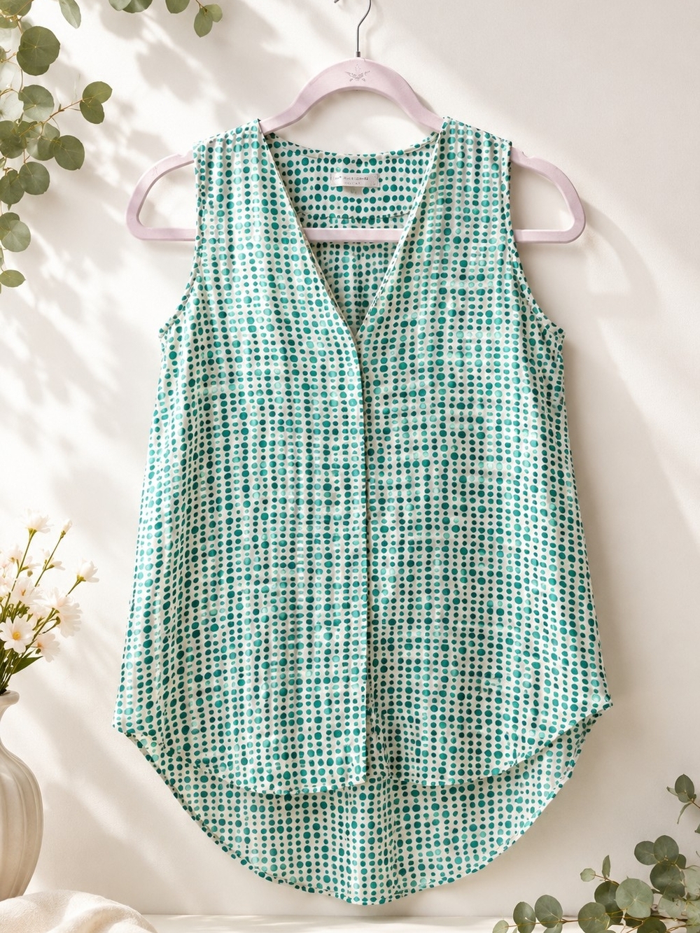 Cato Teal and White Dot Sleeveless V-Neck Camisole